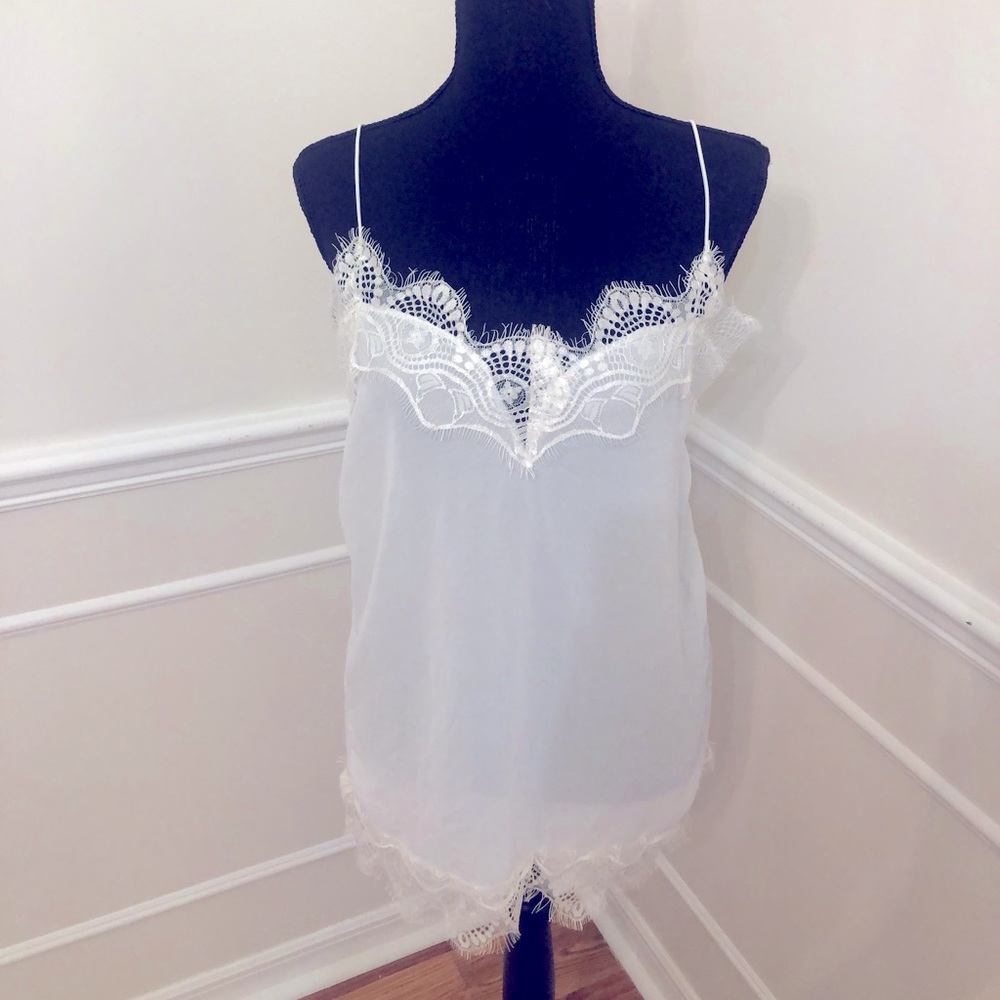White spaghetti strip top with lace
